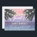 Sweet 16 Tropical Palm Tree Beach String Lights Einladung<br><div class="desc">Tropical Palm Tree Beach String Lights Sweet 16 Geburtstagspartys Einladungen.</div>