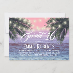 Sweet 16 Tropical Palm Tree Beach String Lights Einladung