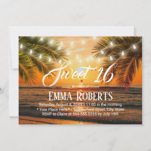 Sweet 16 Tropical Sunset Beach String Lights Einladung