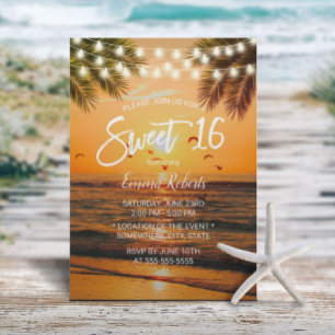 Sweet 16 Tropical Sunset Palm Beach Einladung