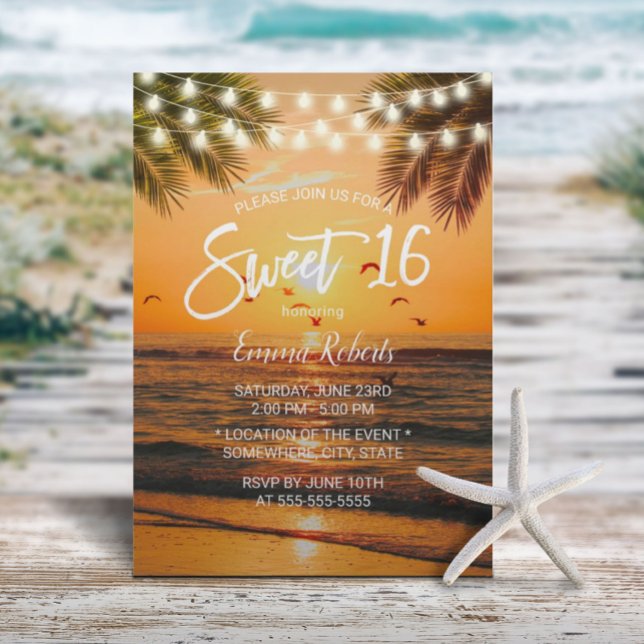 Sweet 16 Tropical Sunset Palm Beach Einladung (Von Creator hochgeladen)