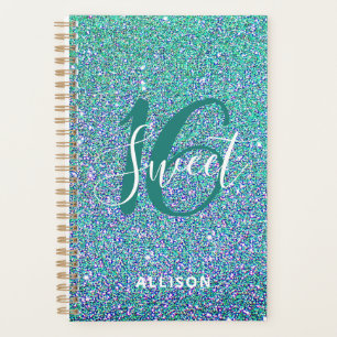 Sweet 16 Türkis Blue Glitzer Girl Personalisiert  Planer