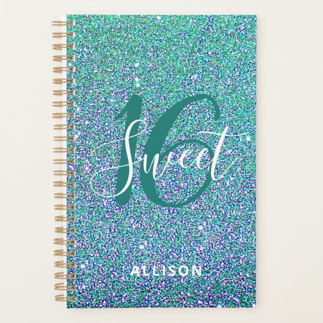Sweet 16 Türkis Blue Glitzer Girl Personalisiert  Planer (Vorderseite)