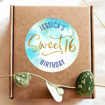 Sweet 16 Türkis Watercolor Gold Script Geburtstag