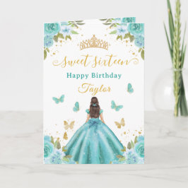 Sweet 16 Turquoise Princess Brunette Girl Karte