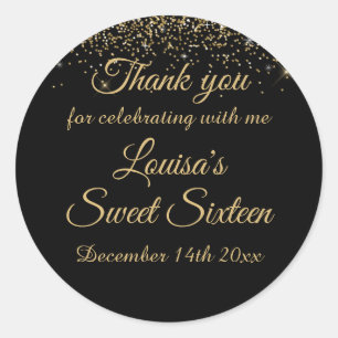 Sweet 16 Vielen Dank Stickers Black & Gold Glitzer