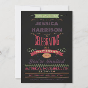 Sweet 16 Vintag Chalkboard Typografie Einladung