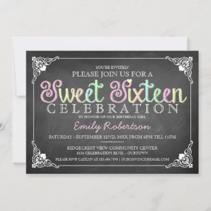 Sweet 16 Vintage Chalkboard Party Invitation
