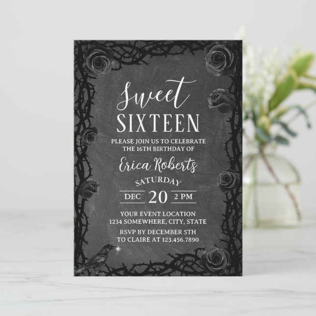 Sweet 16 Vintage Garnrahmen dunkel Märchen Einladung (Stehend Vorderseite)