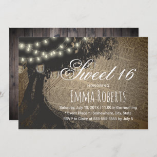 Sweet 16 Vintage Tree String Lights Old Page Einladung