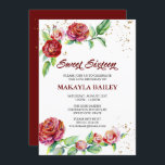 Sweet 16 Vintagen Rote Rosen Gold Confetti Floral Einladung<br><div class="desc">Sweet 16 Einladung zum Feiern des 16. Geburtstags einer besonderen jungen Frau. Diese elegante, blumengeschmückte Einladung hat dunkelrote und rosa Blume mit Vintager Rose auf weißem Hintergrund. Das Blumendesign in Aquarelltönen zeichnet sich durch delikate Rosenblüten aus, die in wunderschöne Rose mit einem Hauch von goldenen Konfetti-Punkten blühen. Die Schrift ist...</div>