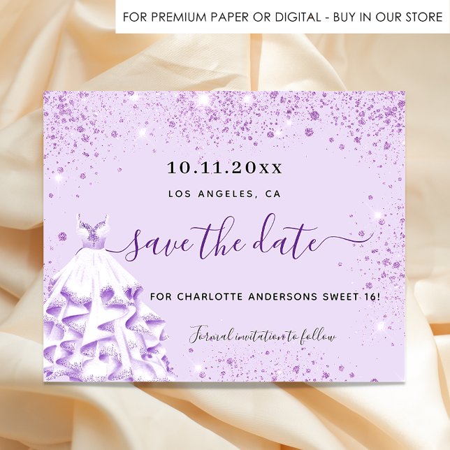 Sweet 16 violet Kleidung Save the Date Flyer (Von Creator hochgeladen)