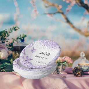 Sweet 16 violett weißes Kleid Pappteller