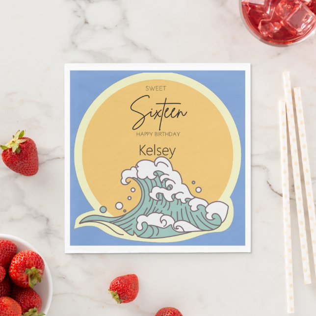 Sweet 16 Wave und Sun Monogram - Name Serviette (Beispiel)