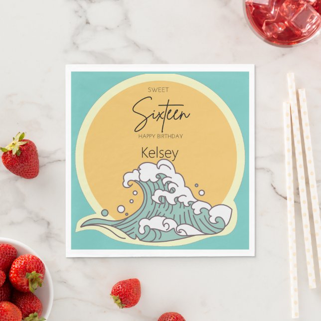 Sweet 16 Wave und Sun Monogram - Name Serviette (Beispiel)