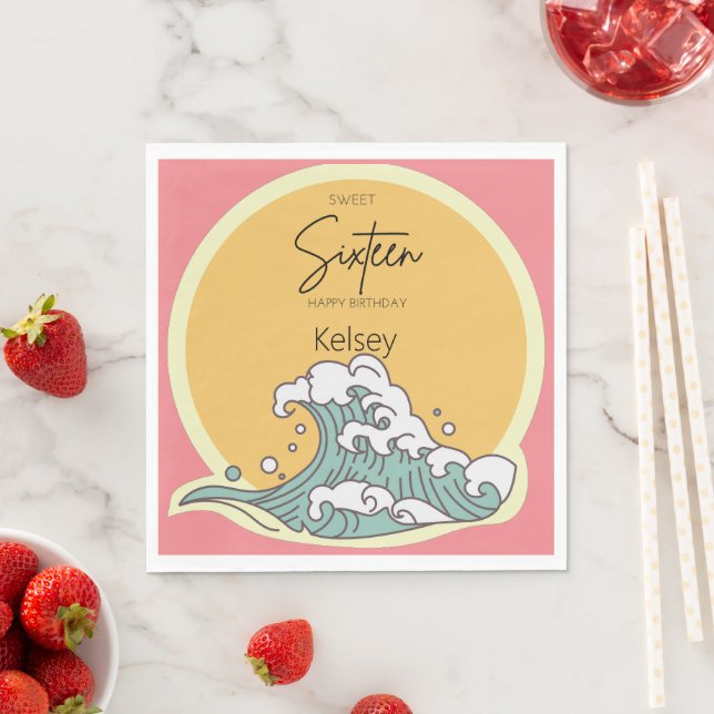 Sweet 16 Wave und Sun Monogram - Name Serviette (Beispiel)