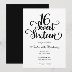 Sweet 16 White & Black Birthday Party Einladung