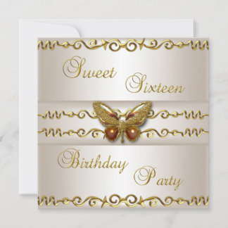 Sweet 16 White Cream Gold Pearl Butterfly Jewel Einladung