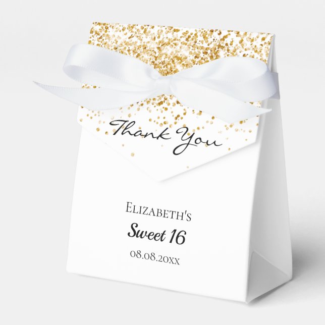 Sweet 16 White Gold Glitzer Vielen Dank Geschenkschachtel (Vorderseite)