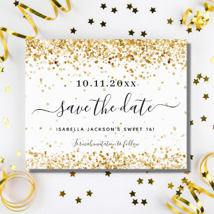 Sweet 16 white gold Save the Date card