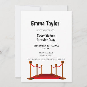 Sweet 16 White Red Tepet Hollywood Geburtstag Einladung