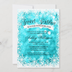 Sweet 16 Winter Wonderland Aquamariner Glitzer Lig Einladung
