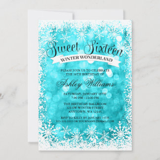 Sweet 16 Winter Wonderland Aquamariner Glitzer Lig Einladung