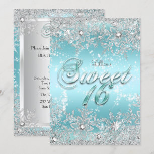 Sweet 16 Winter Wonderland Blaue Aquamarine Schnee Einladung