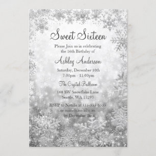 Sweet 16 Winter Wonderland Silberschneeflocken Einladung