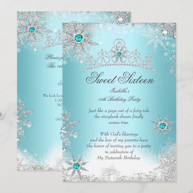 Sweet 16 Winter Wonderland Silver Blue Einladung (Vorne/Hinten)