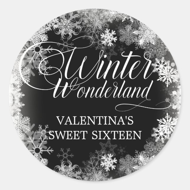 Sweet 16 Winter Wonderland Snowflake Gefallen Runder Aufkleber (Vorderseite)
