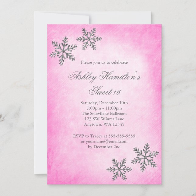 Sweet 16 Winter Wonderland Sparkle Schneeflocken R Einladung (Vorderseite)