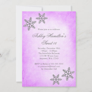 Sweet 16 Winterwonderland Schneeflocken Lila Einladung