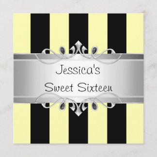 Sweet 16 Yellow Black Stripes Silver Jewel Party Einladung