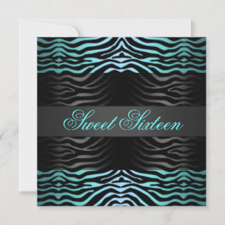 Sweet 16 Zebra Print Blue Birthday Einladung