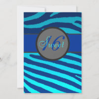 Sweet 16 zèbre bleu rayures invitations anniversai