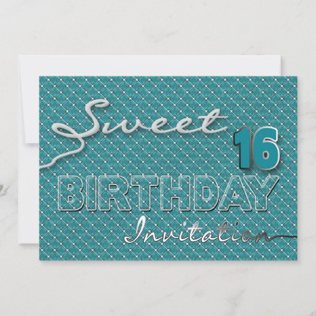SWEET 16E ANNIVERSAIRE INVITATION - IMPRIMER TURQU (Devant)