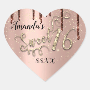 Sweet 16th Heart Glitzer Confetti Trendy Tropfen Herz-Aufkleber