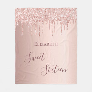 Sweet 16th sixteen teen girl 16 rose gold glitter fleecedecke