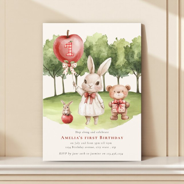 Sweet  1st Bunny Apple  Birthday Invitation Einladung (Von Creator hochgeladen)