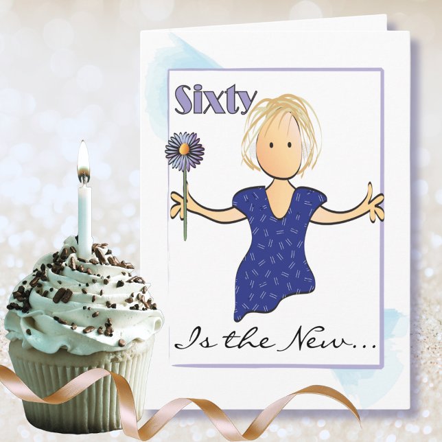 Sweet 60 und Fabulous Female Cartoon Blaue Blume Karte (Von Creator hochgeladen)
