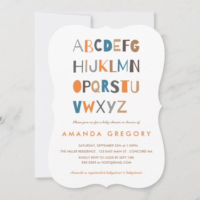 Sweet ABC Modern Baby shower Invitation (Devant)