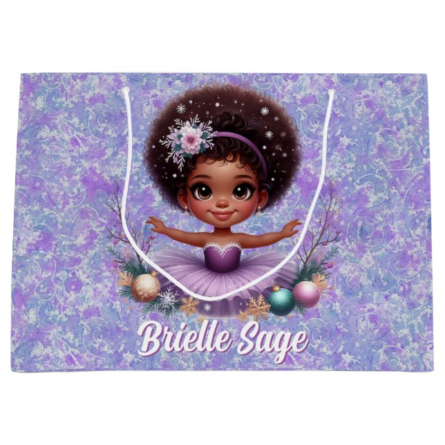 Sweet Afro Puff Lila Ballerina Girl Große Geschenktüte (Vorderseite)