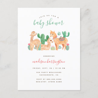 Sweet Alpaca Llama Cactus Boho Baby Shower Einladungspostkarte