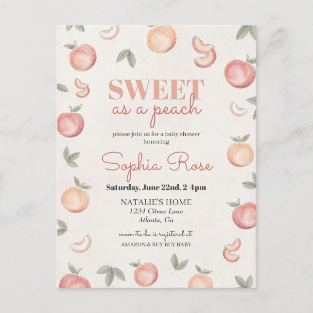 Sweet als pfirsichfarbene Babydusche laden Postkarte (Vorderseite)