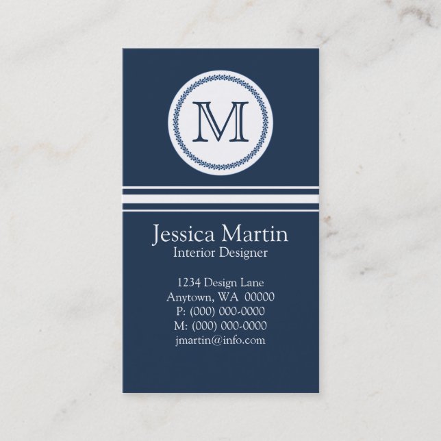 Sweet and Delicate Monogram Business Card, Blue Visitenkarte (Vorderseite)