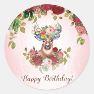 Sweet and Pink Elegante Rose Blumen Liebe Geburtst Runder Aufkleber