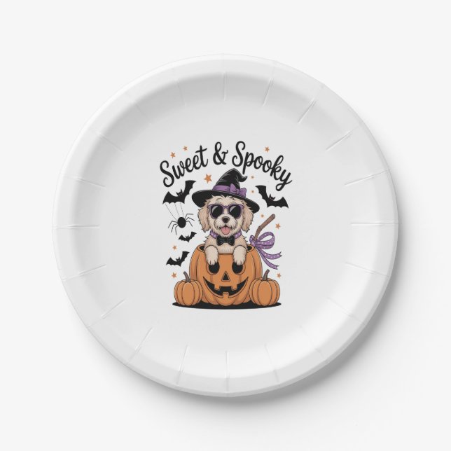Sweet and Spooky Dog Halloween Pappteller (Vorderseite)
