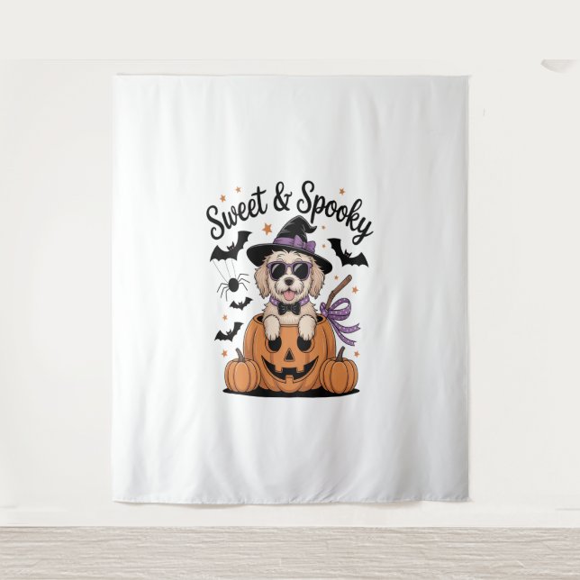 Sweet and Spooky Dog Halloween Wandteppich (Vorderseite)