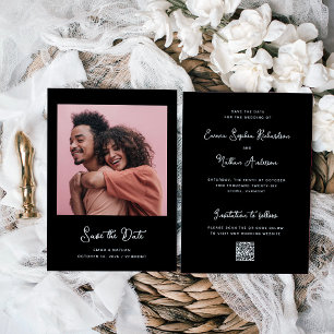 Sweet and Whimsical Black Foto- und QR-Code Save The Date